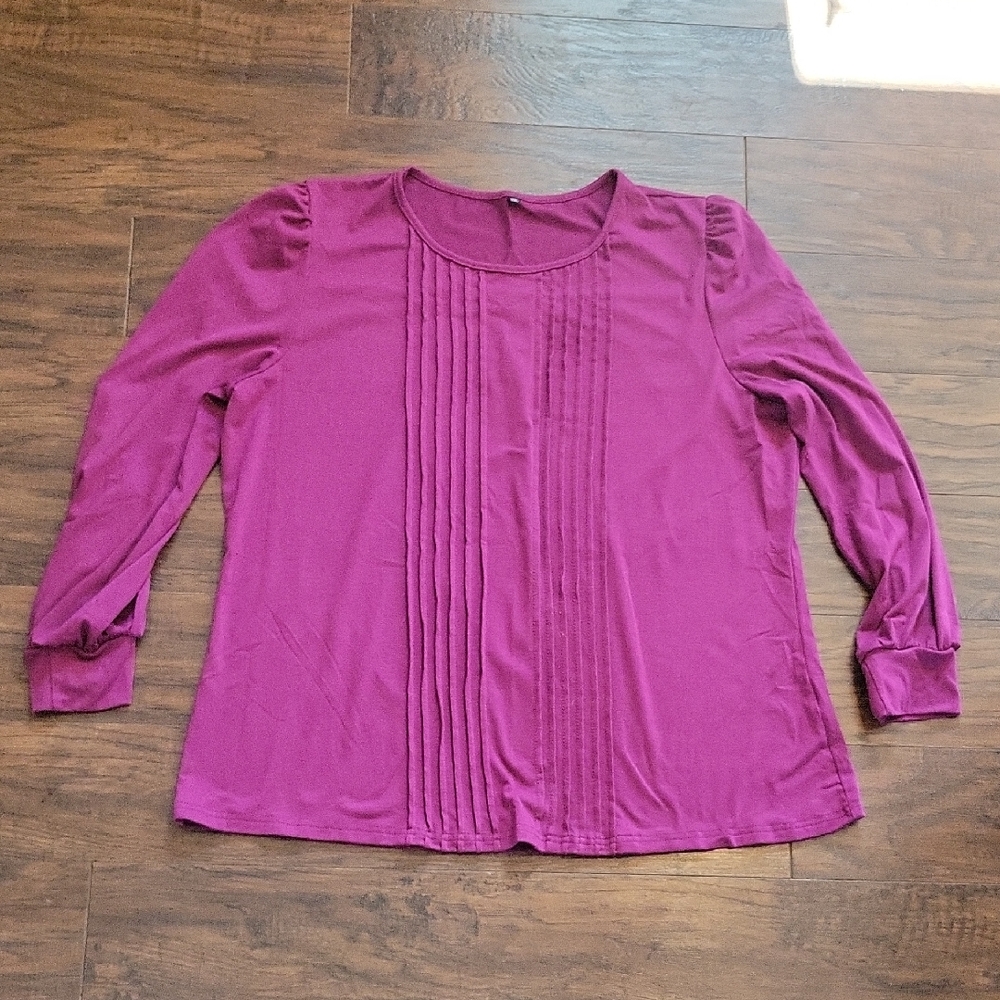 Women's Magenta Pintuck Long-Sleeve Top